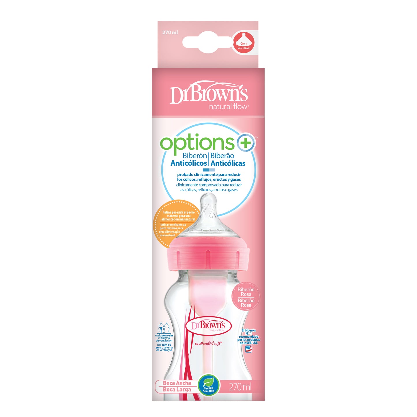DR BROWNS BIBERON ANTICOLICOS ROSA +0M 270ML