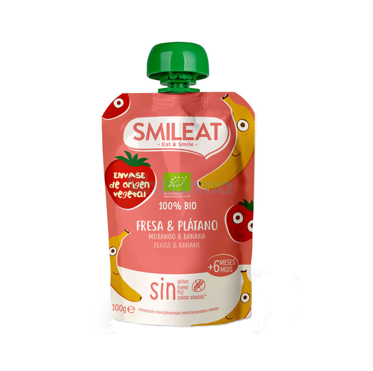 SMILEAT POUCH FRESA PLATANO ECO +6M 100G
