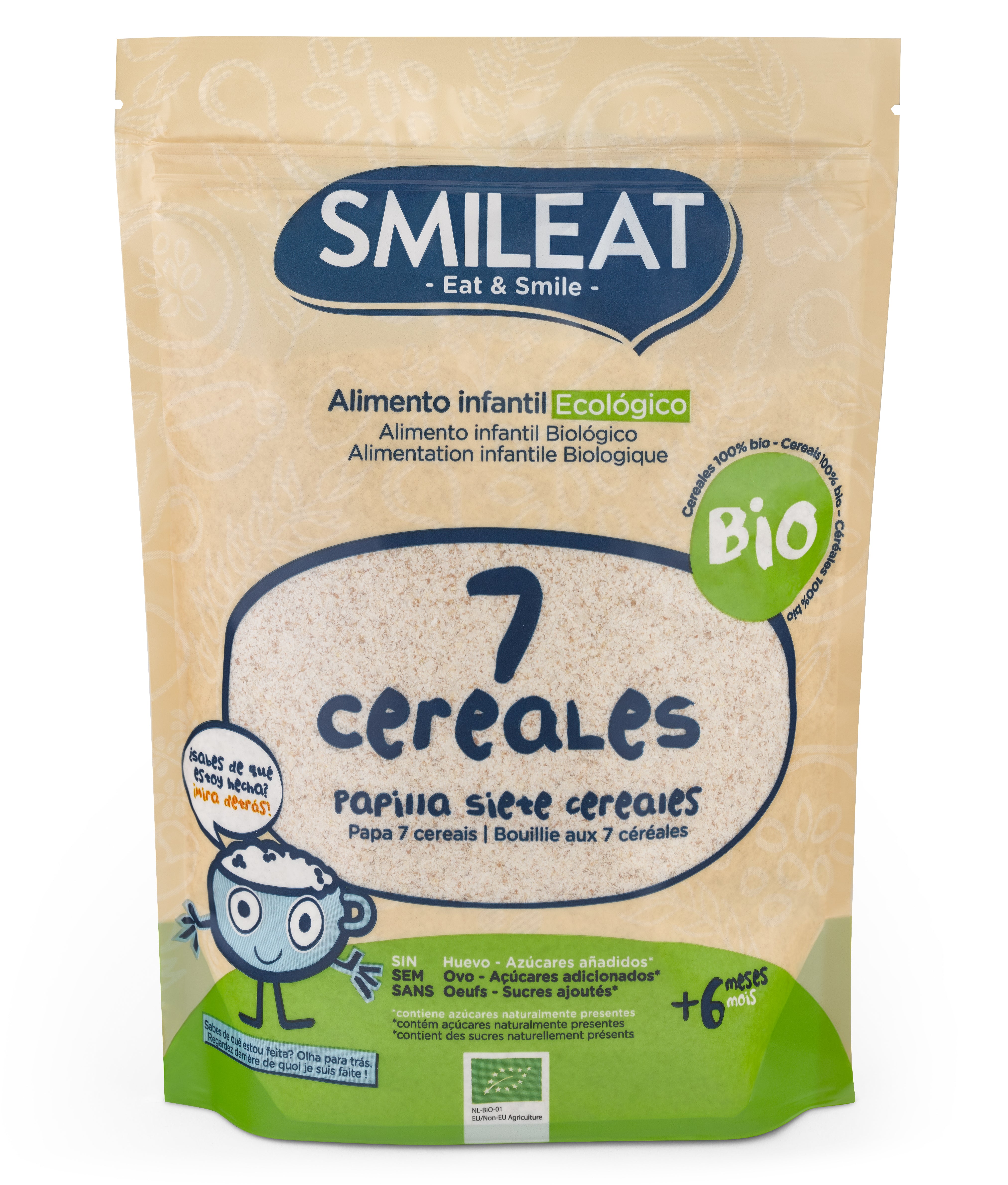 Papilla Con 7 Cereales Ecológicos 200 g. Smileat.